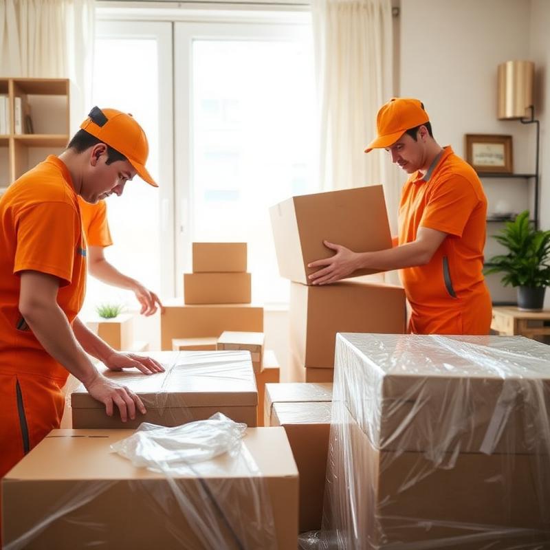 Workers packing boxes for a Dubai move